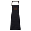 Division waxed-look denim bib apron with faux leather PR136INBD Indigo/   Brown Denim