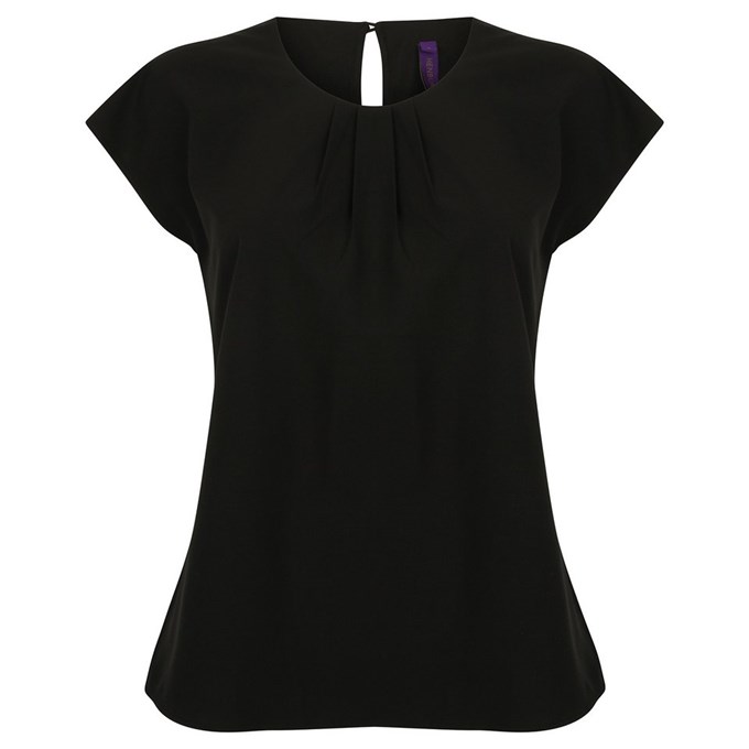 Women's pleat front short sleeve blouse HB597BLAC2XL Black