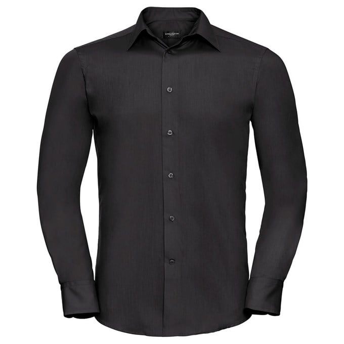 Long sleeve polycotton easycare fitted poplin shirt Black