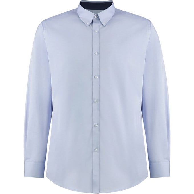 Kustom Kit Contrast premium Oxford shirt (button down collar) long sleeve KK190 Light Blue/Navy