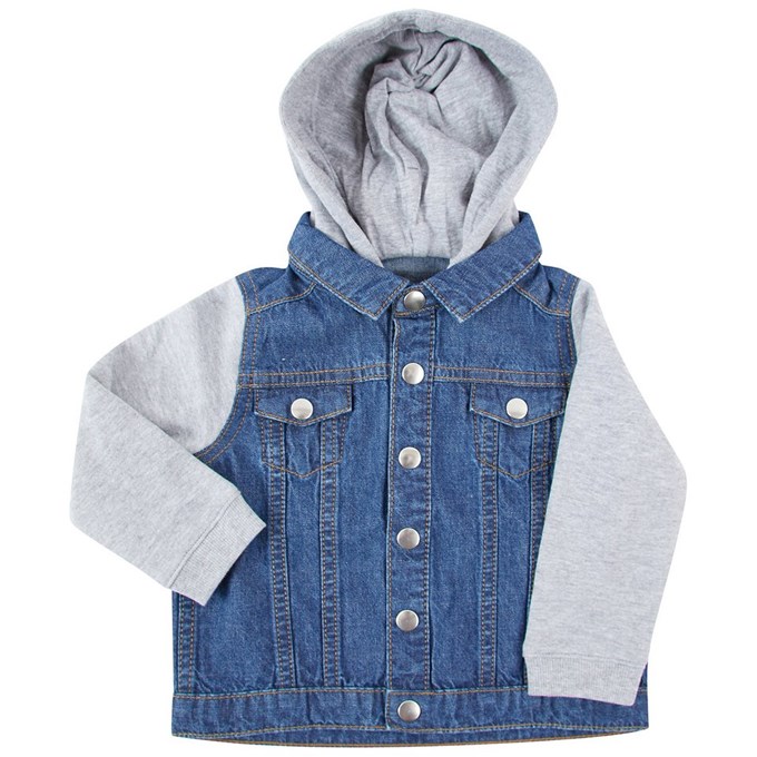 Larkwood Toddler Denim jacket with fleece hood and sleeves LW750