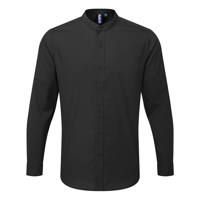 Banded collar grandad long sleeve shirt  Black